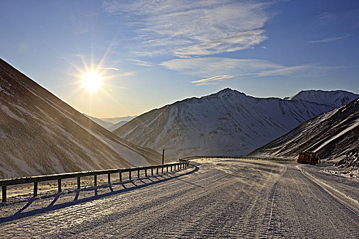 北美,美国,阿拉斯加,北方,公路,布鲁克斯山,冬季风景