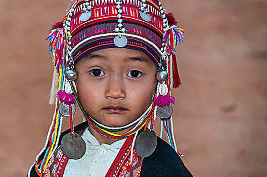 传统,衣服,女孩,阿卡族,人,山,部落,少数民族,头像,清莱,省,北方,泰国,亚洲