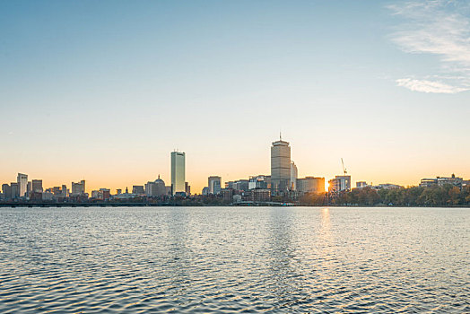 波士顿城市风光,日出自然风景,城市天际线