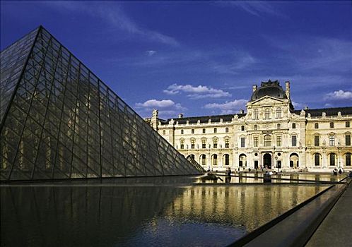 巴黎,博物馆,卢浮宫,金字塔,玻璃幕墙,湖,入口,现代建筑