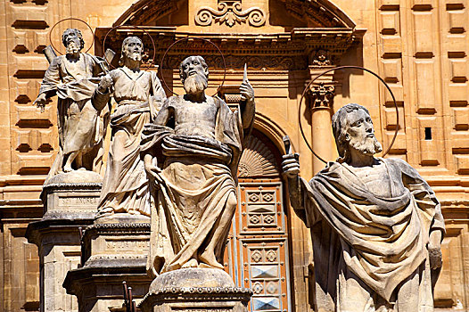 雕塑,正面,巴洛克,大教堂,莫迪卡,圣母玛利亚,特拉帕尼,西西里,意大利,欧洲