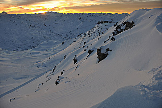 山,雪,清新,日落,滑雪胜地,法国