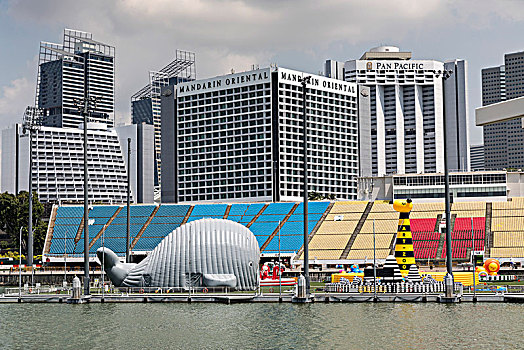 新加坡,码头,湾,漂浮,巨大,动物,气球,天际线