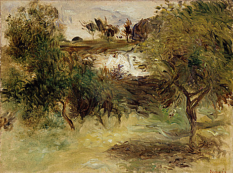 风景,树,迟,19世纪,艺术家
