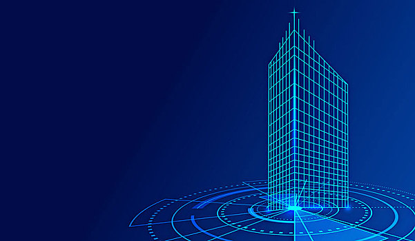 线条构图未来的建筑与电路板,高楼大厦摩天大楼商业现代化城市的未来