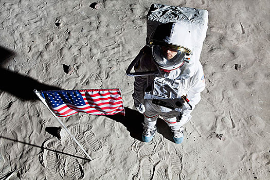 宇航员,表面,月亮,靠近,美国国旗