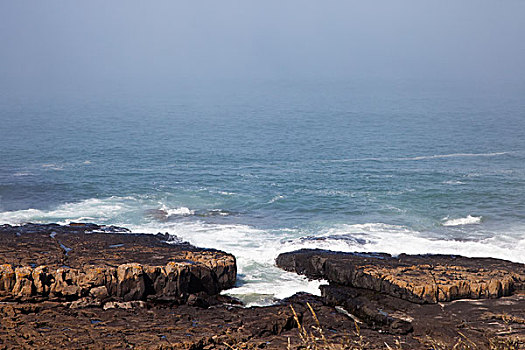 海洋,碰撞,平整,海岸,诺森伯兰郡,英格兰