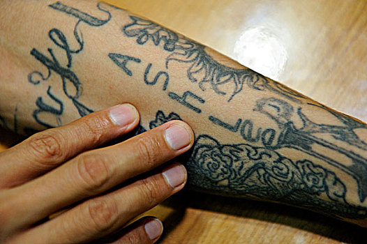 纹身,手臂,行凶,群体,青春,名字,女儿,危地马拉城,危地马拉,中美洲