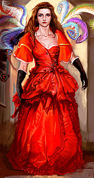 电脑绘画,女公主,红色,西式礼服,羽毛