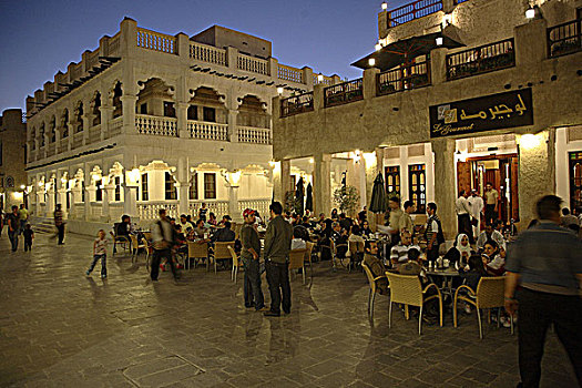 卡塔尔,多哈,街景,餐馆,人