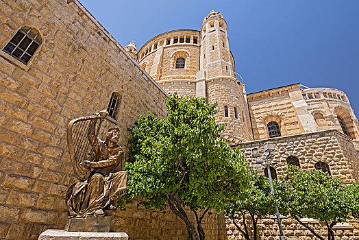 国王,以色列,玩,竖琴,雕塑,靠近,入口,墓地,锡安山,耶路撒冷