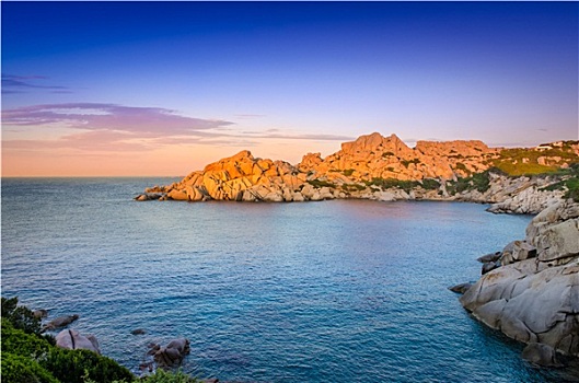 海洋,岩石,海岸线,彩色,日落,风景,萨丁尼亚