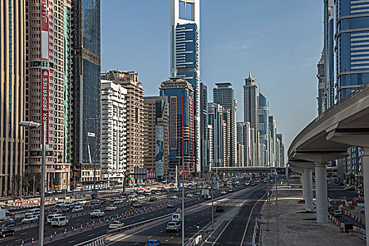 城市天际线,道路,市区,迪拜,阿联酋