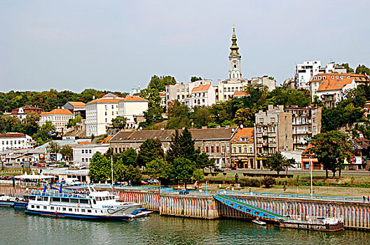 塞尔维亚,贝尔格莱德,城镇,河,教堂,背景