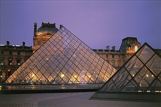 法国,巴黎,卢浮宫,黄昏,金字塔