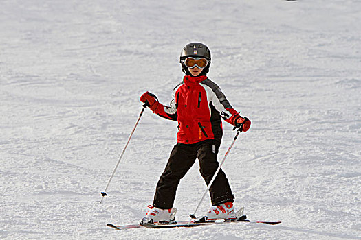 女孩,头盔,学习,扫雪机,一对,滑雪