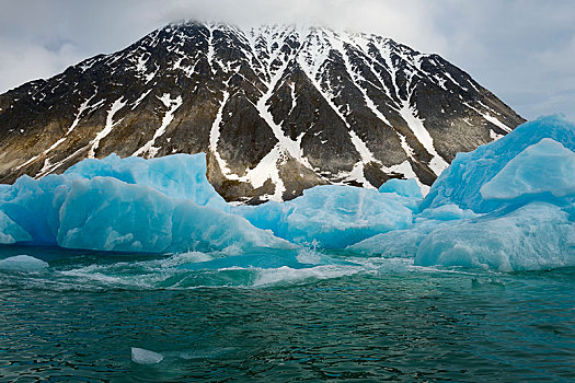 冰山,峡湾,冰河,岛屿,斯瓦尔巴群岛,挪威,欧洲