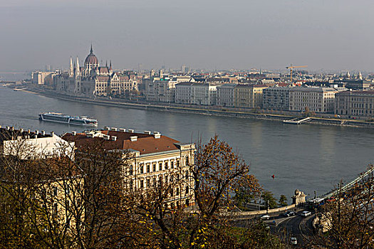 多瑙河,船,正面,国会大厦,布达佩斯,匈牙利