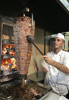 火鸡,土耳其人,里维埃拉,快餐,土耳其烤肉,烧烤,木头,火