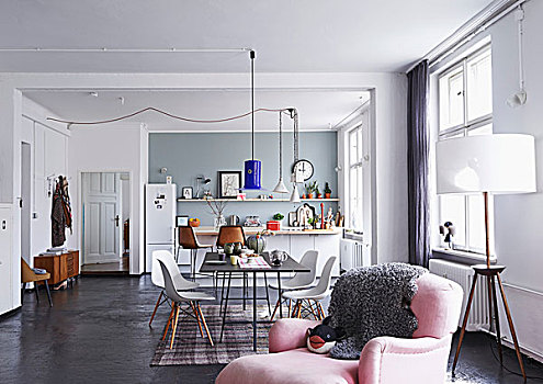 室内,厨房,就餐区,经典,椅子,粉色,扶手椅,前景