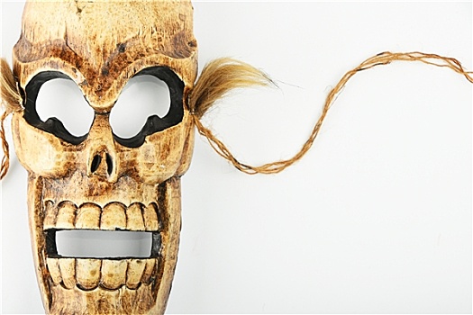 木质,雕刻,头骨,死亡,面具,白色背景