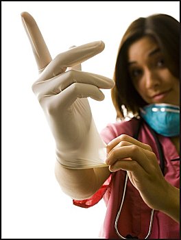 女医生,粉色,橡胶手套