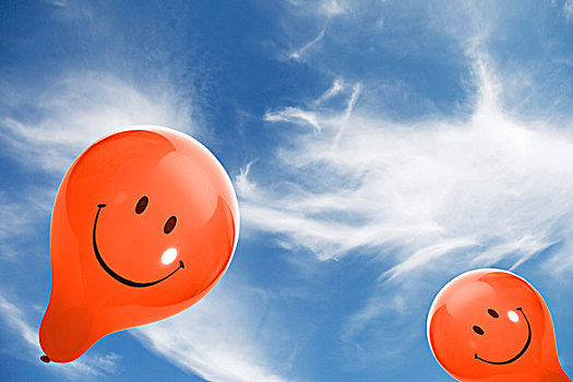 两个,橙色,微笑,气球,蓝天,云