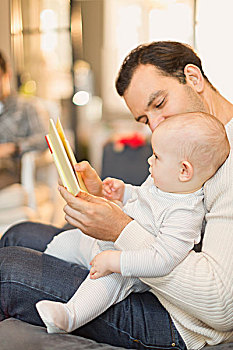 父亲,读,书本,可爱,婴儿,儿子
