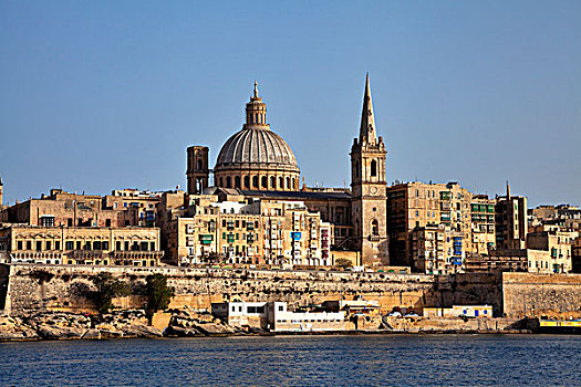 风景,大教堂,加尔慕罗教堂,港口,瓦莱塔市,马耳他,欧洲