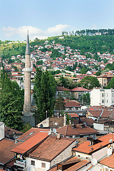 清真寺,尖塔,萨拉热窝,波斯尼亚,黑塞哥维那,欧洲