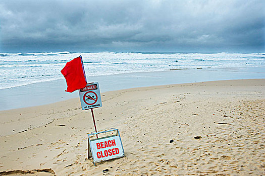 红色,警告,旗帜,海滩,昆士兰