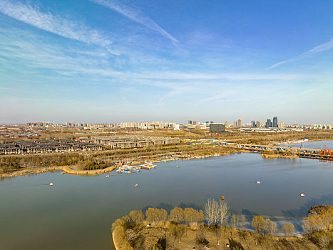 石家庄市,滹沱河生态旅游区航拍画面