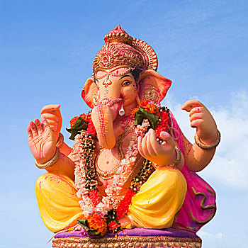 仰视,神像,象头神迦尼萨,孟买,马哈拉施特拉邦,印度