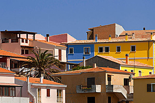 彩色,房子,贝劳,萨丁尼亚,意大利,欧洲