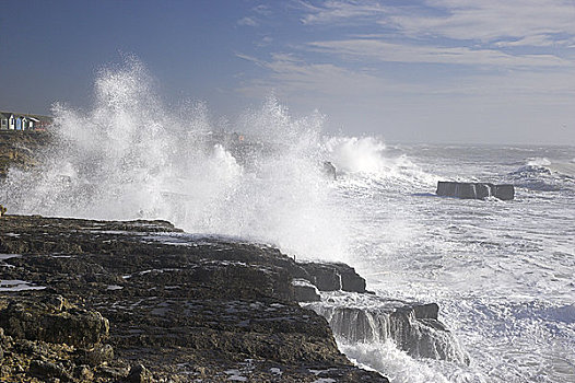 英格兰,波浪,风暴,海洋,碰撞,岩石,大陆