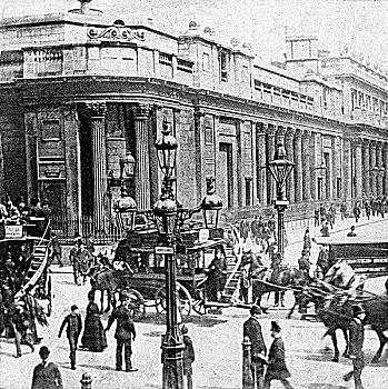 交通,英格兰银行,伦敦,迟,19世纪,特写