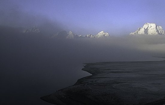 雾,山峦,背景,特顿山脉,大台顿国家公园,怀俄明,美国