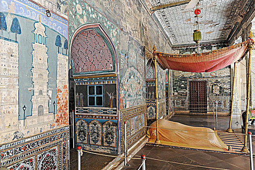 大厅,壁画,老,宫殿,博物馆,拉贾斯坦邦,印度,亚洲