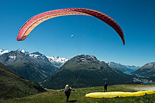 滑翔伞,开端,恩格达恩,瑞士,航空,滑伞运动,放松,度假,运动,区域