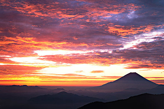 山,富士山,朝霞