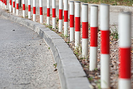 条纹,红色,白色,信号,杆,站立,边界,沥青,路边