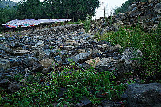 野外,碎石,简易路面,烂路,荒草