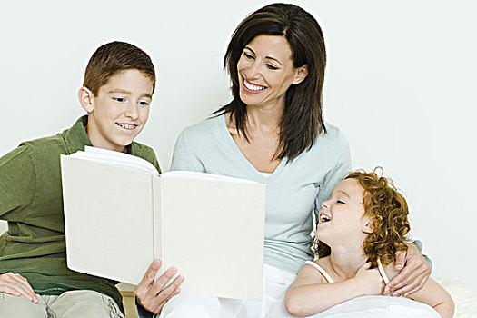 母亲,读,书本,儿子,女儿