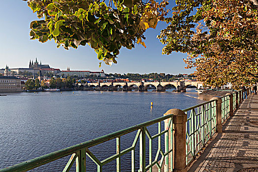 风景,上方,伏尔塔瓦河,查理大桥,拉德肯尼,城堡区,大教堂,布拉格,波希米亚,捷克共和国,欧洲