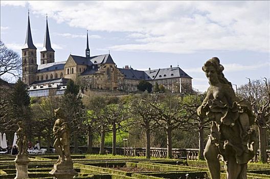 玫瑰园,寺院,背影,班贝格,上弗兰科尼亚,巴伐利亚,德国
