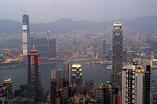 风景,维多利亚,顶峰,光亮,香港,摩天大楼,高层建筑,建筑,中心,九龙,亚洲