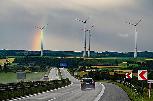 风,植物,后面,高速公路,暗色,天空,彩虹,萨克森,德国,欧洲
