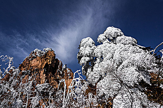 黄山风光雪景日落日出