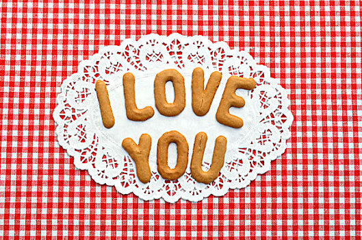 我爱你,书写,字母,饼干,纸,装饰垫布