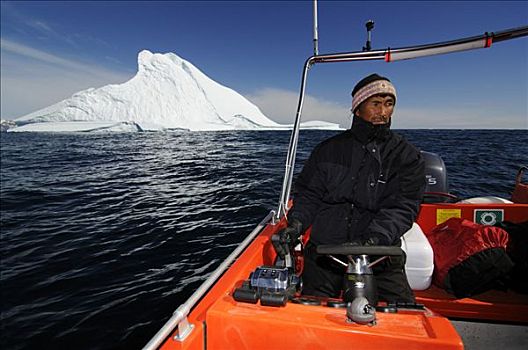 因纽特人,船,冰山,靠近,东方,格陵兰
